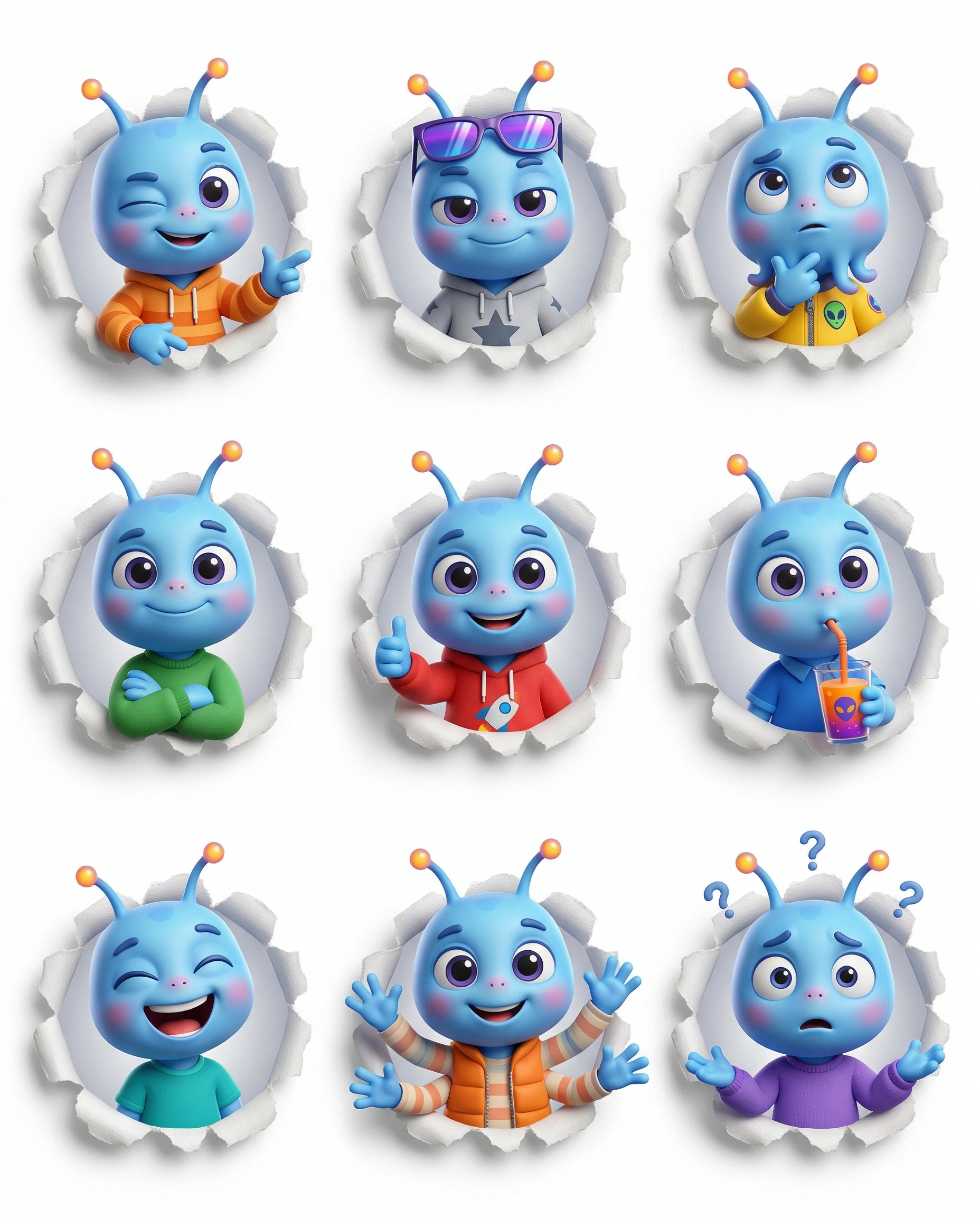 Cute Blue Alien Expressions