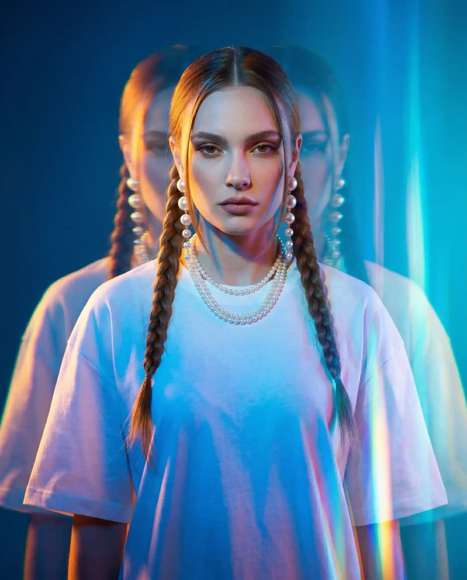 Prismatic Echoes: A Fusion of Streetwear and Timeless Pearls