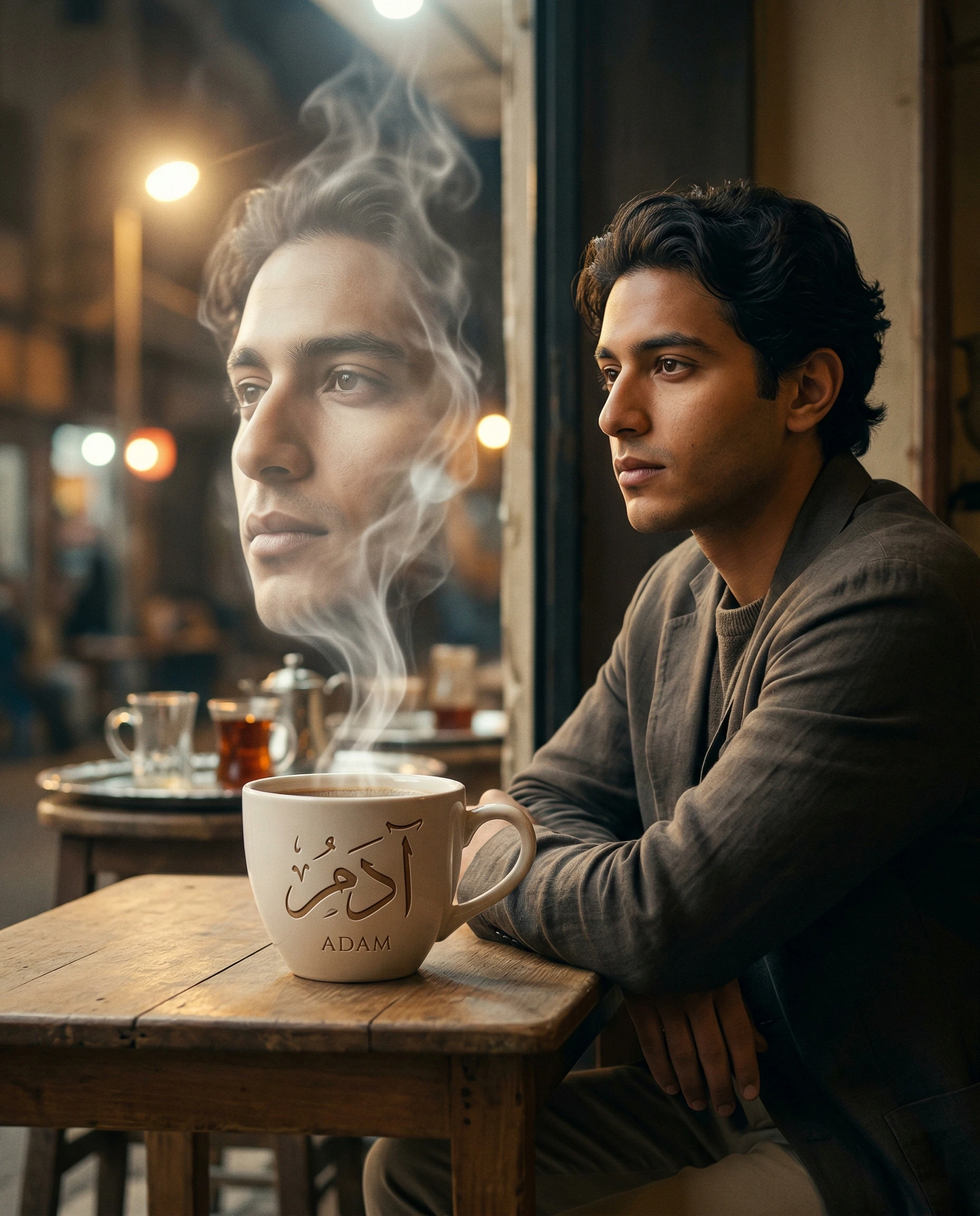 Pensive Man Coffee Steam Portrait